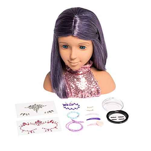 "I'm A Stylist Styling Head Deluxe Lola - Doll Mannequin Head, Interchangeable Wig, Synthetic Fiber Purple Hair Includes Magnetic Lashes, Hair Accessories, Earrings & Face Gems for Kids 8+ Years - 13""" (I000208)