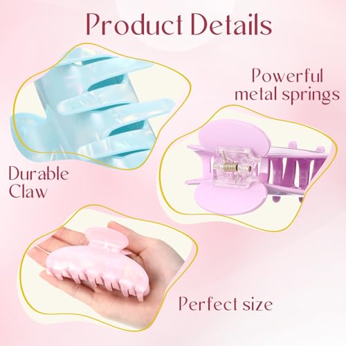 8 Pcs Large Acrylic Hair Claw Clips for Women Non-slip Strong Hold Jaw Clamps for Thick or Thin Hair(Flower,Drenched Color)