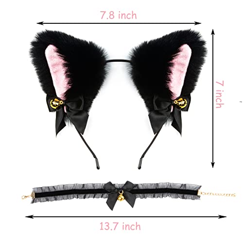 Black Cat Ears Headband Women Ears Costume Kitty Ears Headband for Cosplay Halloween Christmas Party Daily Decoration