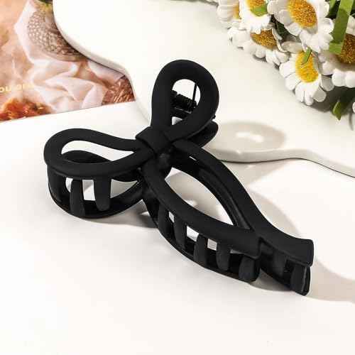 2 Pcs Bow Claw Clip Cute Hair Clips for Thick and Thin Hair Nonslip Strong Hold Bow Hair Clips for Women, Black & White