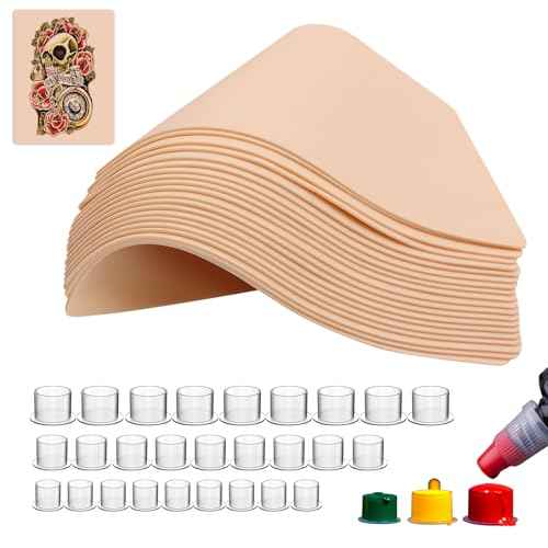 320PCS Tattoo Practice Kit - Fake Skin and Ink Caps Set With 300 Mixed Pigment Cups (#9 Small, #13 Medium, #16 Large) and 20 Practice Skins - Tattoo Supplies