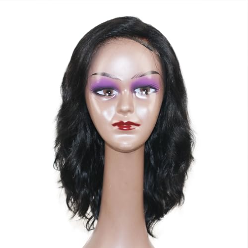 16 Inch Body Wave Human Hair Wig - Bye Bye Knots Glueless Wig with Pre-Cut Swiss Lace & Pre-Bleached Knots - 100% Brazilian Remy Human Hair Side Part Lace Front Wig Natural Color