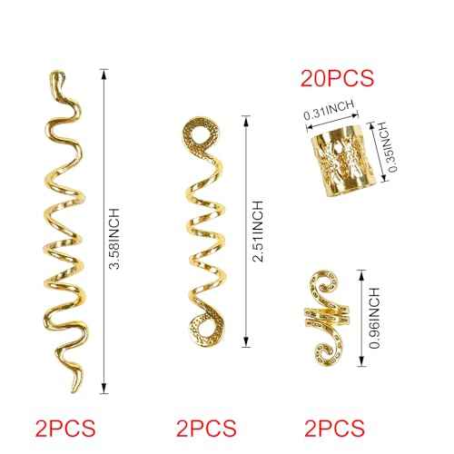 26pcs Gold Hair Accessories for Women Loc Hair Jewelry for Braids Metal Dreadlock Beads Set Snake Hair Clips Decoration Gold