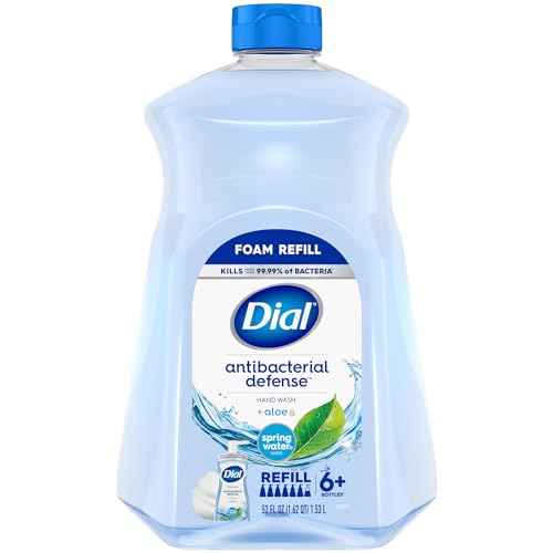 Dial Antibacterial Defense Foaming Hand Soap + Aloe, Spring Water Scent, 52 Fl Oz Hand Soap Refill, Dermatologist-Tested, Gentle on Skin