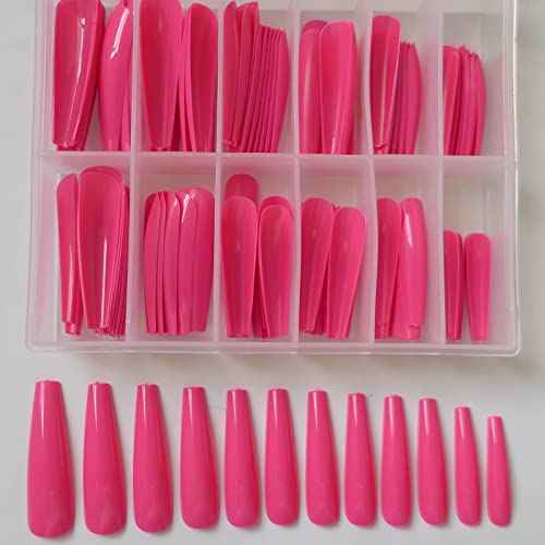 120pc XL Coffin Press on Nails Extra Long Colored Ballerina False Nail Tips Full Cover Artificial Fingernails Manicure Design Desigh Women Girls Christmas Gift (Hot Pink)