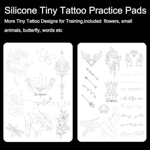 Tiny Tattoo Practice Skin Double-Sided Pre-Stenciled Fine Line Tattoo Practice Sheet Minimalist Tiny Tattoo Pad Meaningful Tiny Tattoos for Tattoo Beginner Training Supplies (1PC)