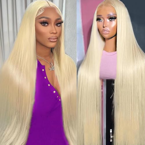 613 Lace Front Wig Human Hair 30Inch 613 HD Lace Frontal Wig 210% Density 13x4 Blonde Lace Front Wigs 12A Long Straight Human Hair Wig Glueless Wigs Pre Plucked with Baby Hair for Women