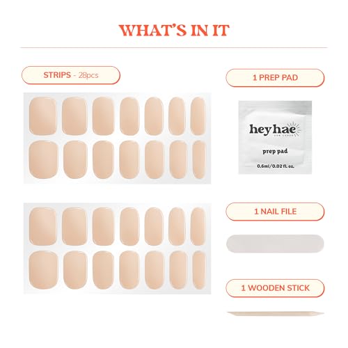 Heyhae Semi Cured Gel Nail Strips | Spring Nails No LED Lamp Needed Easy Apply & Remove | Includes 28 Strips, 1 Prep Pad, 1 Nail File & 1 Wooden Stick - Hey, Clean Girl