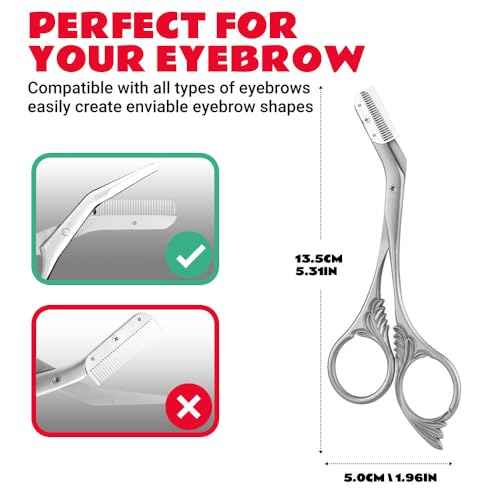 Eyebrow Trimmer Scissor With Comb, Eyebrow Trimmers, Professional Precision Eyebrow Trimmer, Stainless Steel Eyebrow Trimmer Scissors with Combs, A Must-have Makeup Tool (Dark Grey)