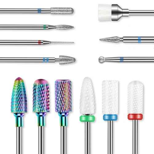 13PCS Nail Drill Bits Set, 3/32¡± Professional Drill Bits Nail Tech, Tungsten Carbide Ceramic Efile Nail Bits with Brush, Cuticle Remover Bits for Acrylic Gel Dip Powder Nail Manicure