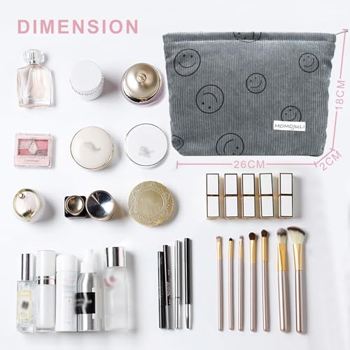 Corduroy Makeup Bag Cosmestic Bag Large Capacity Ladies Women Aesthetic Make Up Organizer Accessories Zipper Pouch Purse Grey