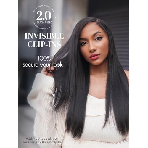 LUVME Invisible Clip in Hair Extensions, Yaki Straight Real Human Hair Remy Hair Clip ins for Women, Natural Human Hair, 16 inch 110g 6Pcs, Natural Black