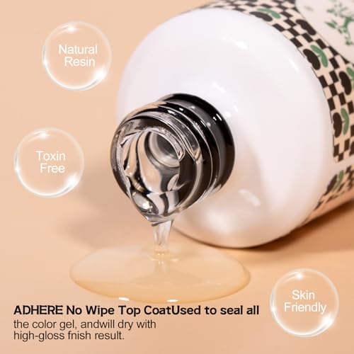 ADHERE Top Coat- 15ML No Wipe Top Coat Gel Nail Polish,Clear Color Gel Shine Finish and Long Lasting, Soak Off Nail Lamp,for Home DIY and Nail Salon