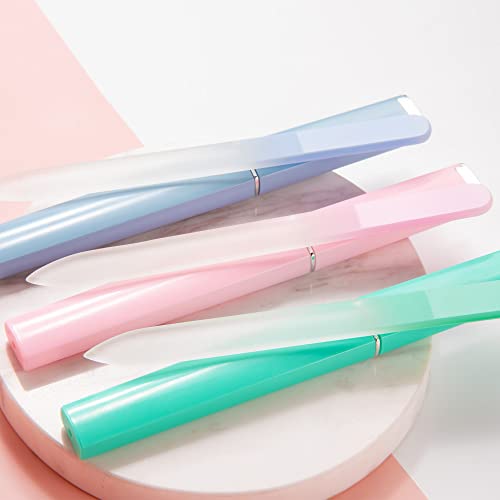 Glass Nail File 3 Pack for Natural Nails, Crystal Fingernail Files with Case Etched Nail Filer Professional Nail File Glass Lima de u?as, Unique Christmas Gifts Stocking Stuffers for Women Adults