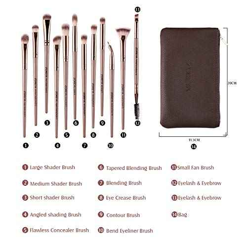 Z'OREYA Eye Makeup Brushes, 12 Pcs Professional Eye Brush Set Eyeshadow, Eyebrow, Blending, Fan, Eyelash Brush Set With Carrying Bag(Champagne Gold)