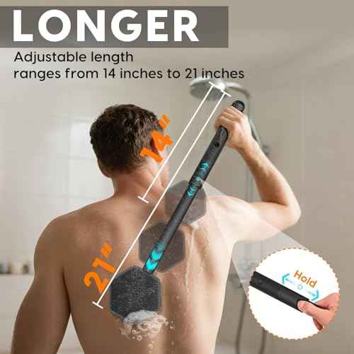 Silicone Back Scrubber for Shower with 24 inch Adjustable Handle, Double Sided Shower Brush for Exfoliating and Massage