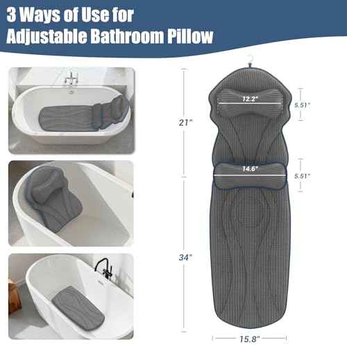 Full Body Bath Pillows for Tub Luxury Bathtub Pillow Cushion for Head,Shoulder,Back&Lumbar Support Thick Tub Pillow for Bathtub for Women Relaxing Soft 5D Air Mesh Mat 12 Non-Slip Power Suction Cups