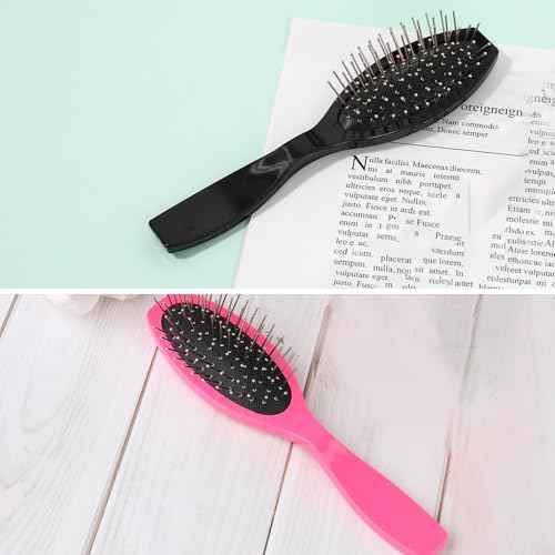 2 Pack Stainless Steel Wig Wire Brush, Portable Professional Wig Brushes Synthetic Hair Brush for Women and Men, Metal Wig Combs for Hair Extensions, Wigs Detangling, Barber, Beginner£¨Black, Rose Red£©