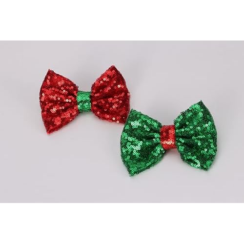 4" Red Sparkly Glitter Sequin Hair Bows for Women Girls Teens - Valentine's, Christmas, Birthday Gift, Party, Wedding Holiday Alligator Barrettes Green Red