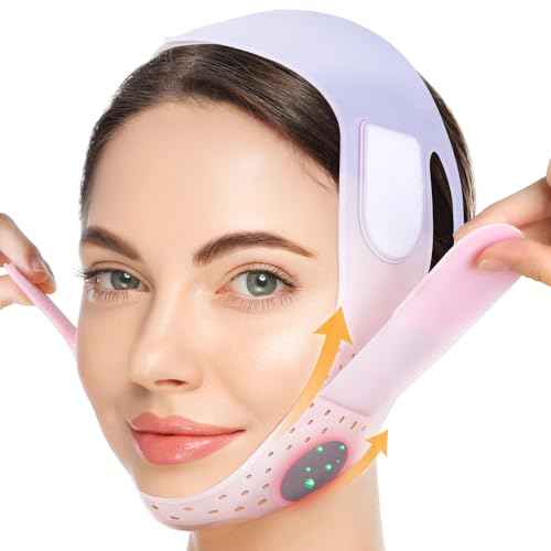 JUSRON V-Line Mask Chin Up Mask Face Strap, Soft Silicone Chin Strap V Shaped Face Mask 23-27 Inches (Pink)