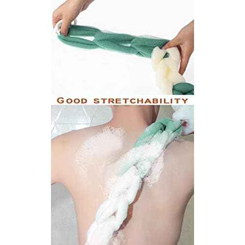 AARainbow 4 Packs Long Stretch Back Sponge with Rope Handles Back Scrubber Bath Shower Mesh Sponge Exfoliating Body Scrub Stretch Braided Loofah for Men and Women (B-1 Grey+1 Green+1 Pink+1 Coffee)