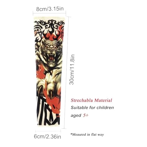 Kids Tattoo Sleeves for Boys Grils, Temporary Arm Tattoo Sleeves for Children, Fake Slip On Sunscreen Cooling Arms Sleeves,10 Pcs, Aged 5,6,7,8