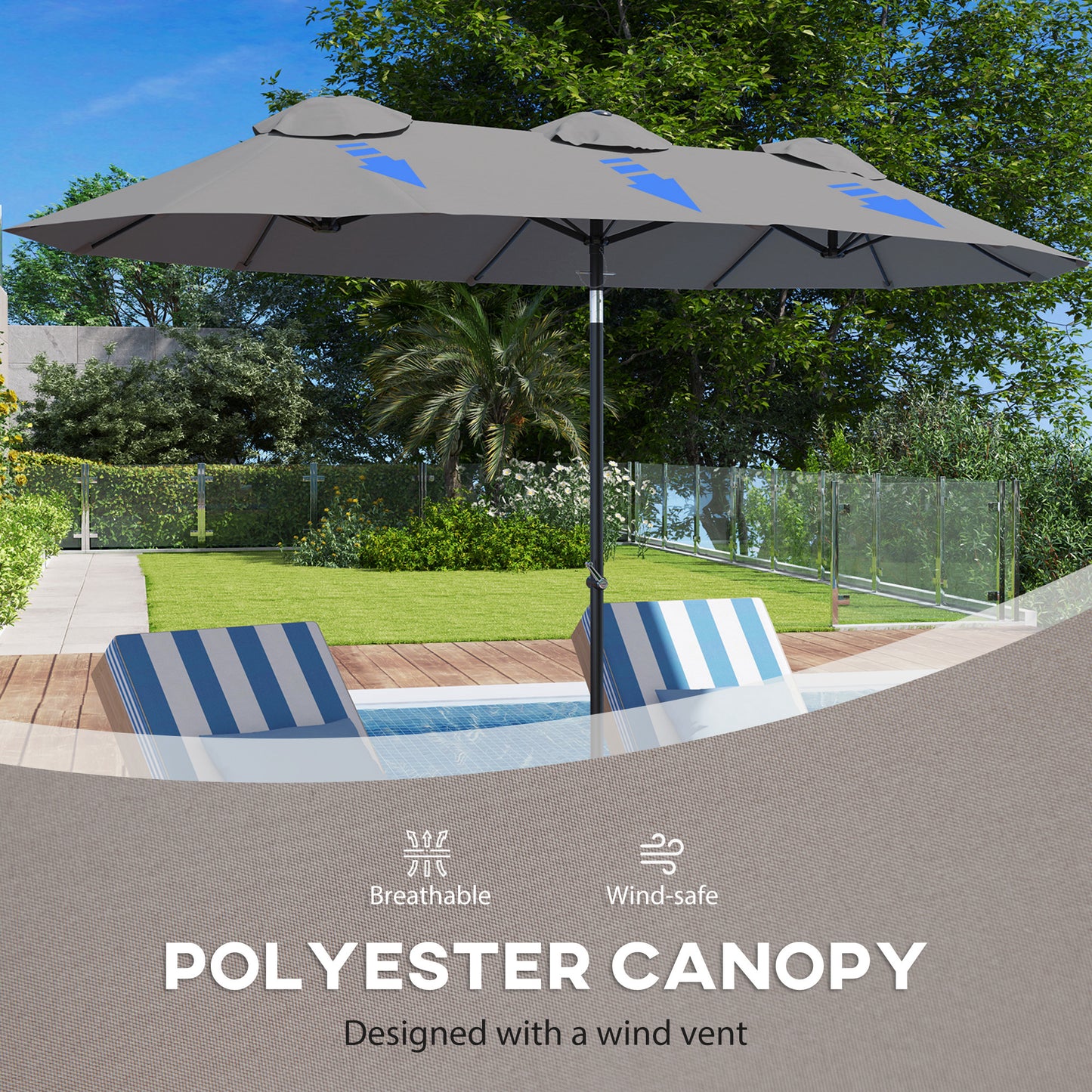 Double Sided Patio Umbrella - 9.7 ft Outdoor Market Umbrella, Gray