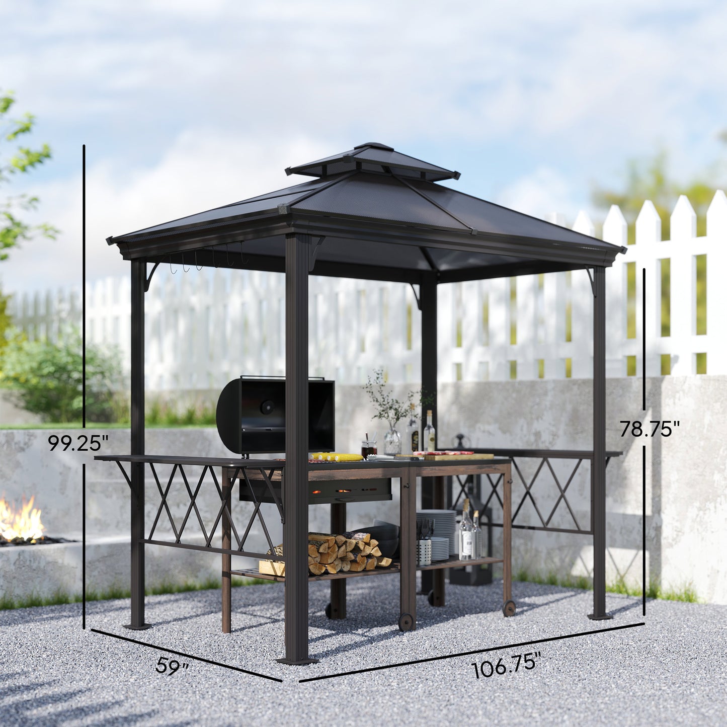 BBQ Canopy Pergola with Double Venting Roof & 6 Hooks - Coffee