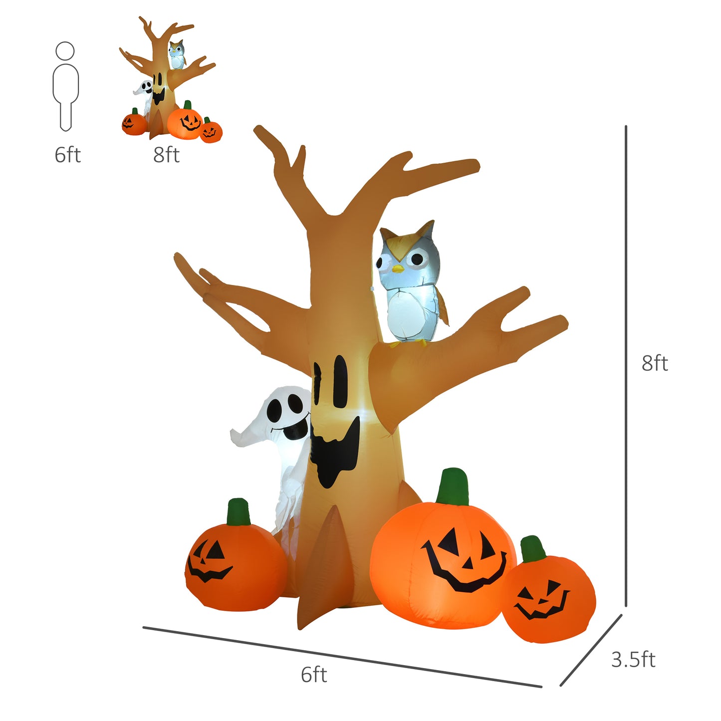7.5' Lighted Halloween Inflatable Haunted Tree with Owl & Ghost