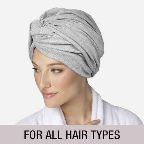 CONAIR Cotton Twist & Wrap Hair Towel, Fast Drying Ultra-Absorbent Hair Plop for All Types and Lengths, Turban-Style Cotton Towel Helps Maintain Natural Curl Style, Gray