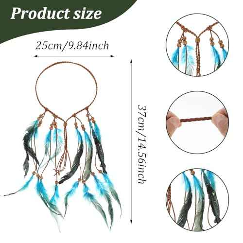 Indian Headdress, Boho Indian Feather Headband, Native American Headband, Hippie Headbands for Women, Native American Headdress, Native American Hair Accessories for Women and Girls Blue