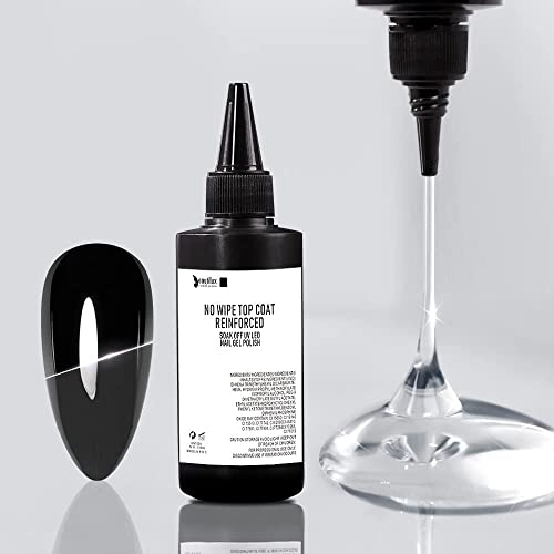 beautilux No Wipe Gel Top Coat, 100ml Nail Top Coat Gel Refill, Long Lasting High Gloss for Home Nail Salon, 3.5 fl.oz