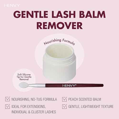 i-ENVY Lash Remover Balm, Eyelash Glue & Bond Cleanser for Fake Lash Clusters, Individuals & Extensions, Gentle Nourishing Peach-Infused Formula with Silicone Applicator, For Sensitive Skin & Eyes