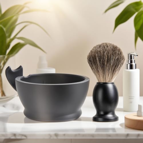 Shaving Brush Set for Men,2 in 1 Shaving Brush Set Includes Pure Badger Shaving Brush and PLA Shaving Bowl (Set2)