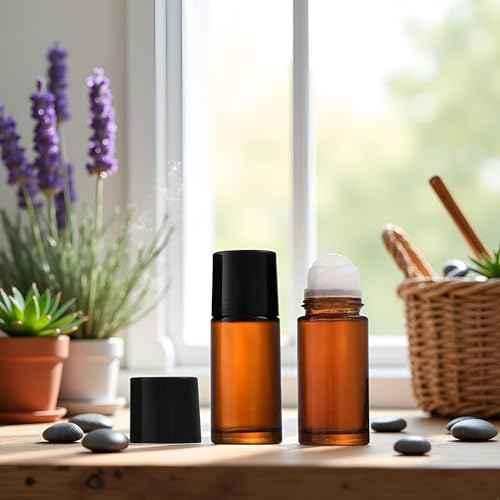 2 Pcs Brown 50ml Glass Essential Oil Roller Bottles Refillable Roll on Bottles Empty Deodorant Bottle, Refillable Containers Accessories, Containers Rollerball Bottles for Fragrance Roller Bottles
