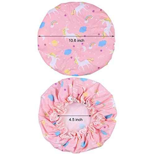 Unicorn Shower Caps, Double Layers Bath Hat for Women Girls to Cover Long and Thick Hair, Reusable Waterproof Bonnet 4 Pack