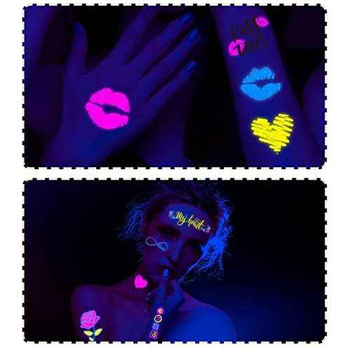 Glow In The Dark Heart Temporary Tattoos,Luminous Neon Valentines Day Temporary Tattoos, Bride Wedding Valentine Heart Music Rave Festival Tattoos Stickers For Women Men Adults(Neon Heart)