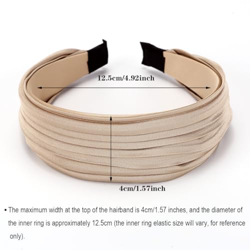 3 Pack Pleated Headbands for Women, Solid Color Wide Embroidered Headband, Fashion Hairbands Hair Accessories for Women Girls (3 Pcs Style E)