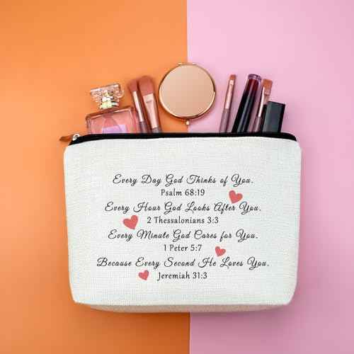 Inspirational Christian Gifts for Women Feith Makeup Bag Religious Gifts for Her Daughter Sister Friend Besite Grandma Aunt Motivational Gift Bible Verse Cosmetic Bag Travel Pouch