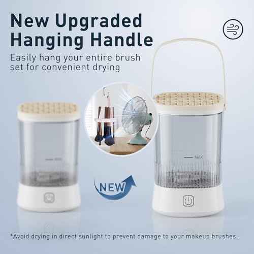 Electric Makeup Brush Cleaner - 9000 RPM Makeup Brush Cleaning Machine, IP65 Waterproof Automatic Makeup Brush Cleaner for Makeup Sponges and Brushes(White)