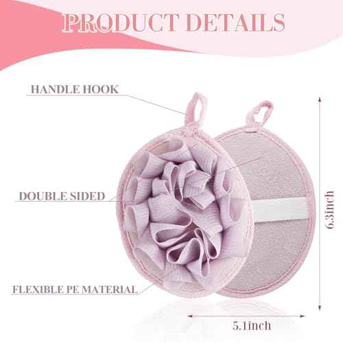 Boao 3 Pcs Bath Shower Pouf Sponge Mesh Pouf Shower Ball Exfoliating Body Sponge Pad Scrubber Glove with Flower Bath Ball (Beige,Green,Purple)