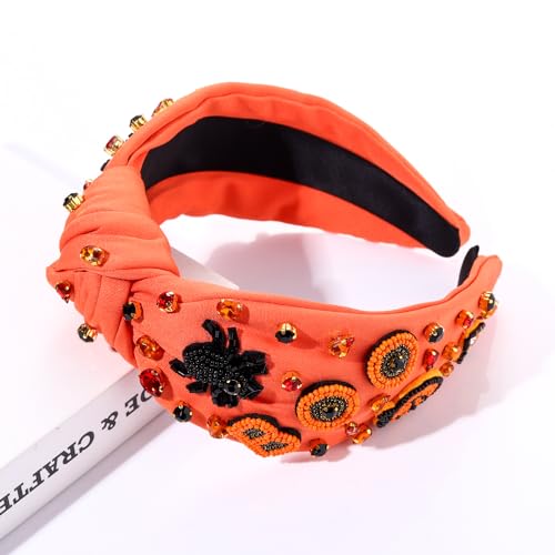 MOLOCH Halloween Headbands for Women Spooky Pumpkin Candy Corn Knotted Headband Crystal Headband Halloween Costume Hair Accessories