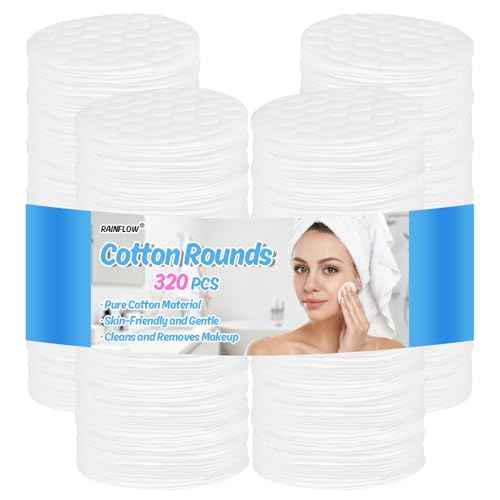 320PCS Cotton Rounds - Cotton Face Pads Organic Cosmetic Exfoliating Rounds Bulk Makeup Pads for Face, Eye, Makeup, Remover, Cleansing, Exfoliating
