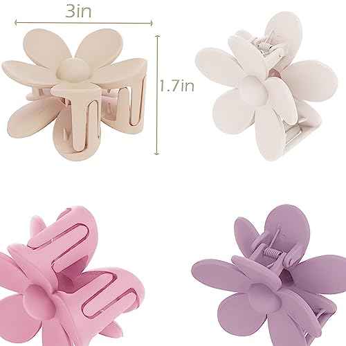 Flower Hair Clips 6 PCS Flower Claw Clips Daisy Clips for Women Matte Large Claw Clips Strong Hold Jaw Clamps Hair Accessories for Thick Hair 6 Colors