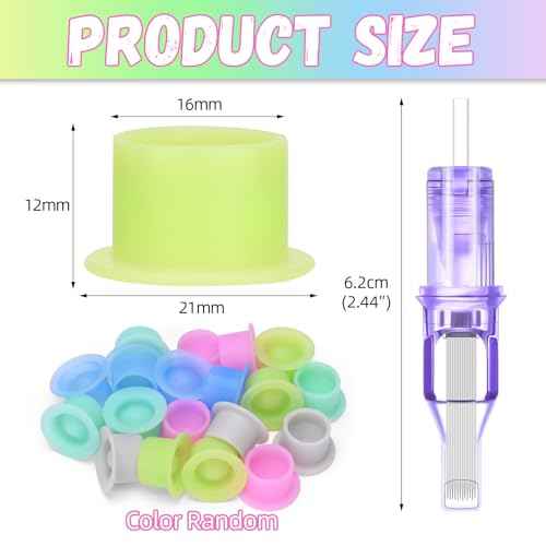 ATOMUS 40pcs Tattoo Cartridge Needles with 20pcs Silicone Ink Cups Size #10 RL RS RM Purple Round Liner Tattoo Needles for Tattoo Gun Pen Liner Pattern (7RM+9RM+11RM+15RM)