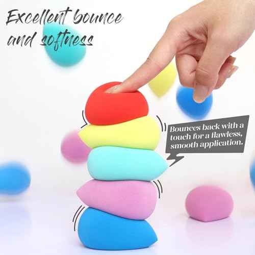 BEAKEY Makeup Sponge Set 5 Pack Micro Porous Low Absorption Soft Latex Free Foundation Beauty Sponges & Blenders for Powder Cream, Stocking Stuffers for Women