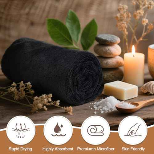 Orighty Salon Towels 48 Pack, Microfiber Hair Salon Towel 16 x 29 Inch, Super Soft and Absorbent Black Towels for Salon, Hand, Gym, Bath, Spa and Home Hair Care, Not Bleach Proof