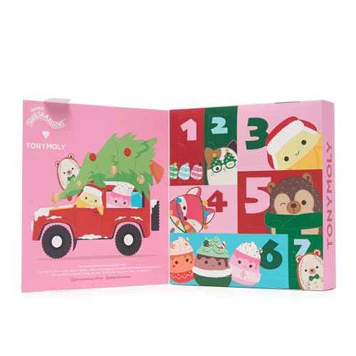 TONYMOLY x Squishmallows Advent Calendar 2025 ? 7-Day Limited Edition Holiday Skincare Gift Set with Hand Cream, Lip Gloss, Sheet Masks & Collectibles