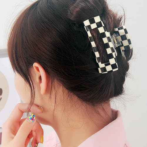 1 Pack Checkered Square Shaped Hair Clip Strong Hold Y2K Hair Claw Clip Non Slip Hair Jaw Clips Strong Hold Black White Checkered Hair Barrettes Cute Hair Accessories for Women Girls Daily Wear