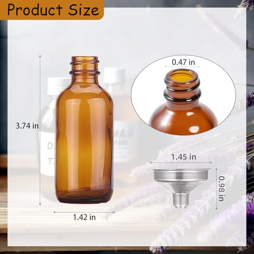 24 Pack 2oz Amber Glass Bottles for Vanilla Extract, Boston Round Leak-Proof Brown Glass Jars with Caps, Bonus Funnel - Ideal for Homemade Extracts, Essential Oils, DIY Christmas Party Gift Supplies